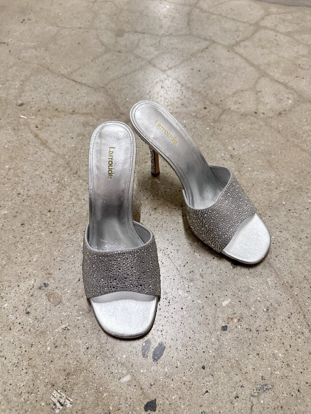 Larroude Colette Crystal Mule Heels Grey
